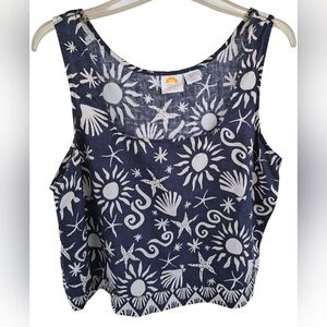 100% Linen C&C California Navy and White Shells Tank Top